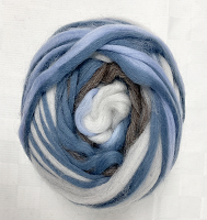 Merino Pencil Roving - Blue/White/Grey - 1.6 oz